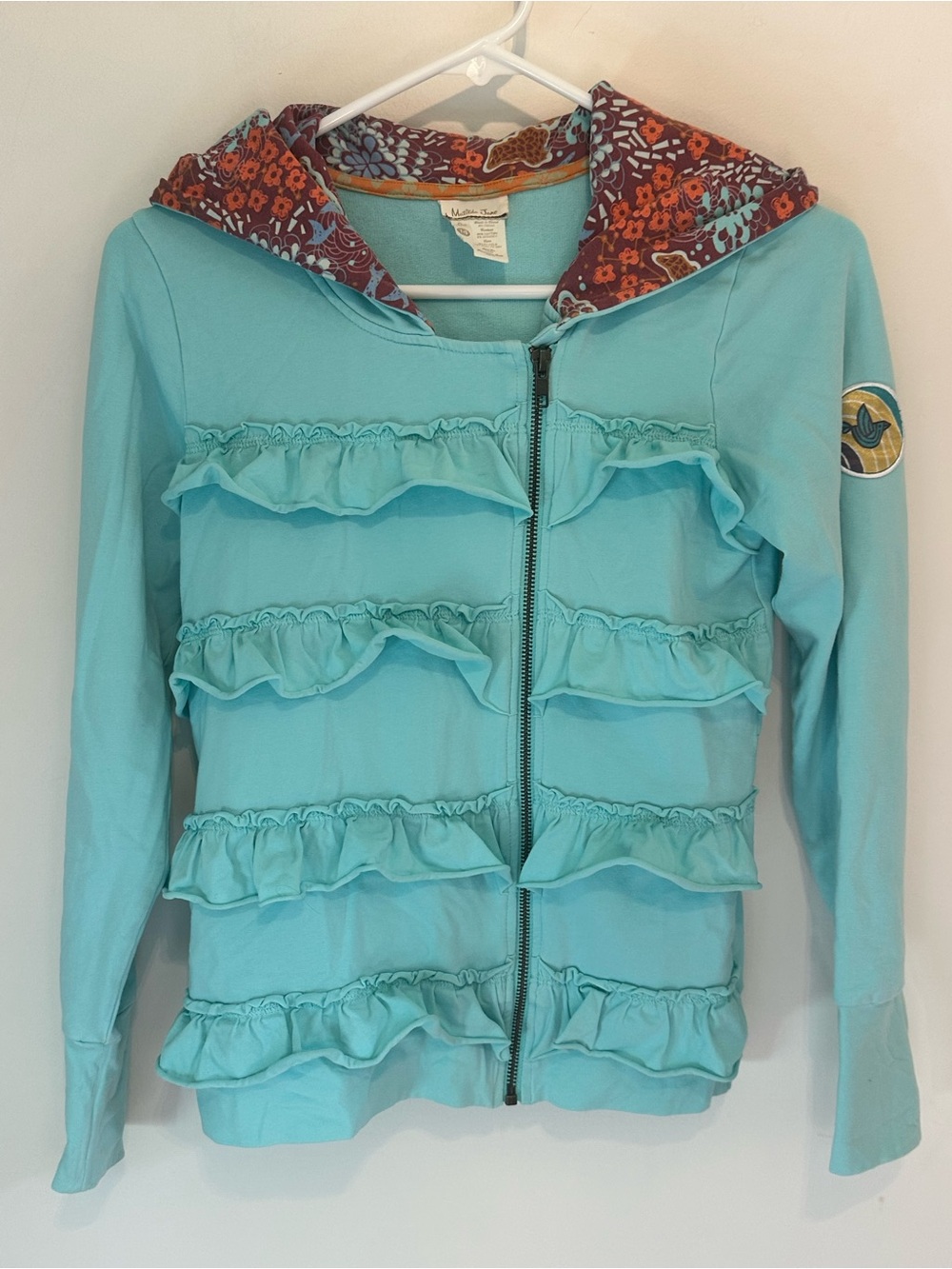 Matilda Jane Aqua Ruffle Floral-Trim Hoodie girls size 14